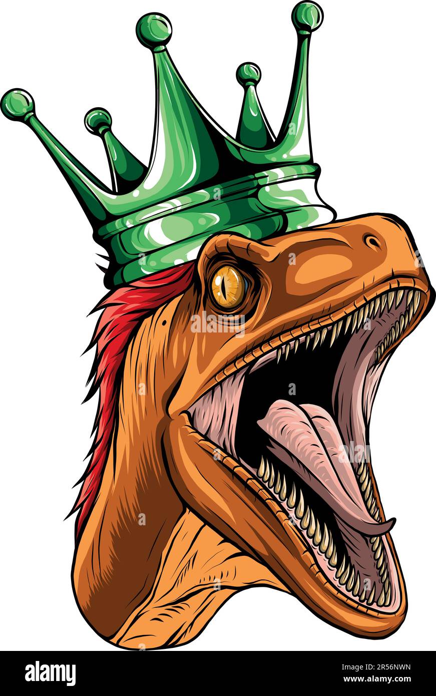 vector illustration of Velociraptor head with crown Stock Vector