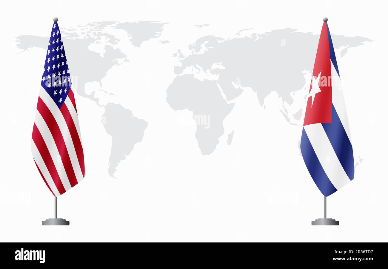 United States and Cuba flags for - United States And Cuba Flags For Official Meeting Against Background Of World Map 2R56TD7