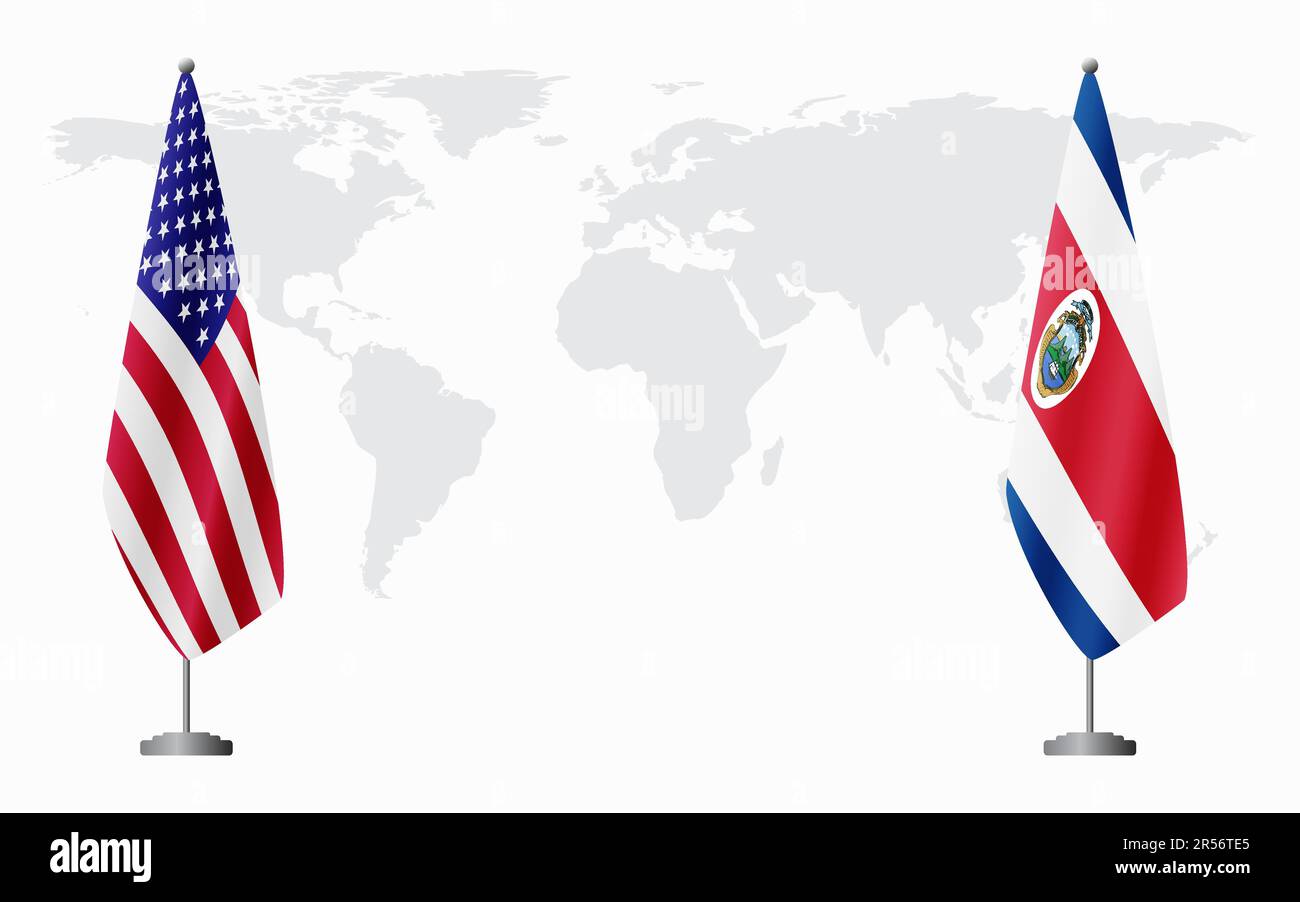 United States and Costa Rica flags - United States And Costa Rica Flags For Official Meeting Against Background Of World Map 2R56TE5 