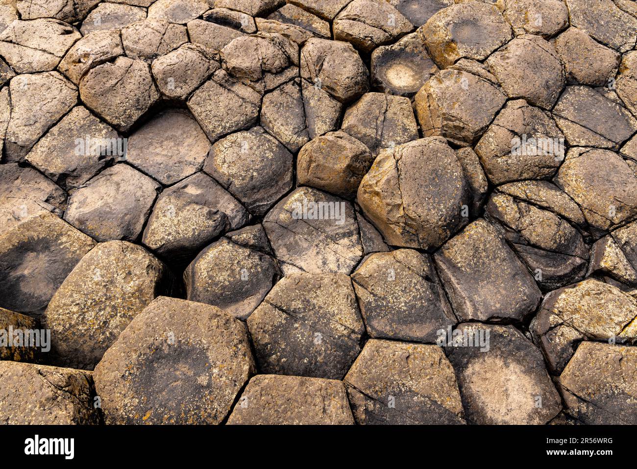 Interlocking basalt formations at the Giant's Causeway, Bushmills, County Antrim, Northern Ireland, a famous UNESCO World Heritage Site. Stock Photo