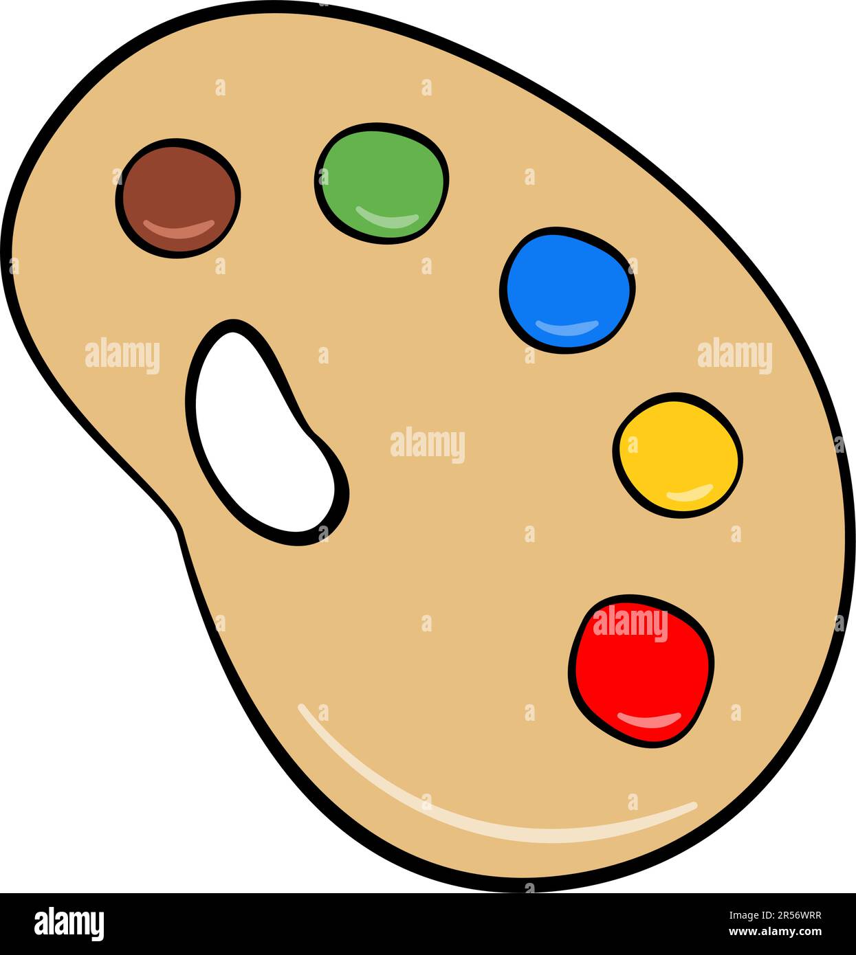 Wooden palette with paints. Cartoon. Vector illustration Stock Vector