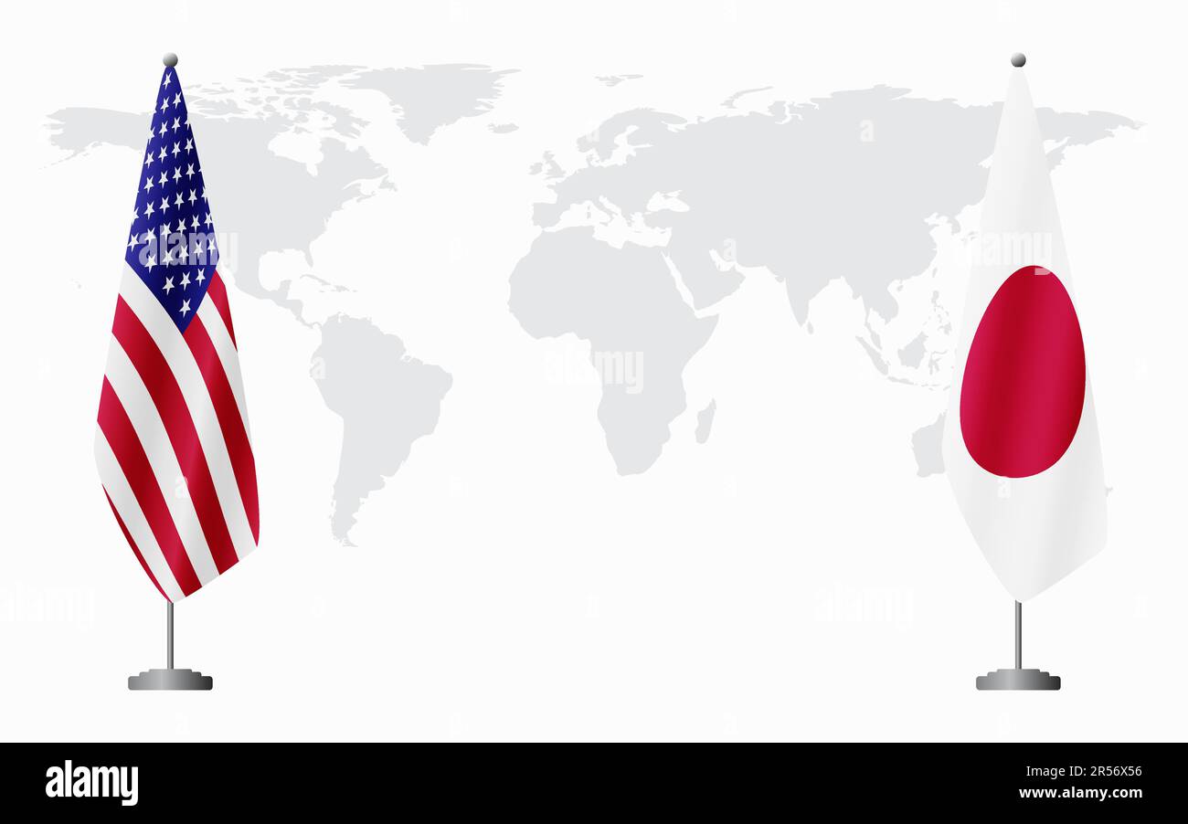 United States and Japan flags for official meeting against background ...