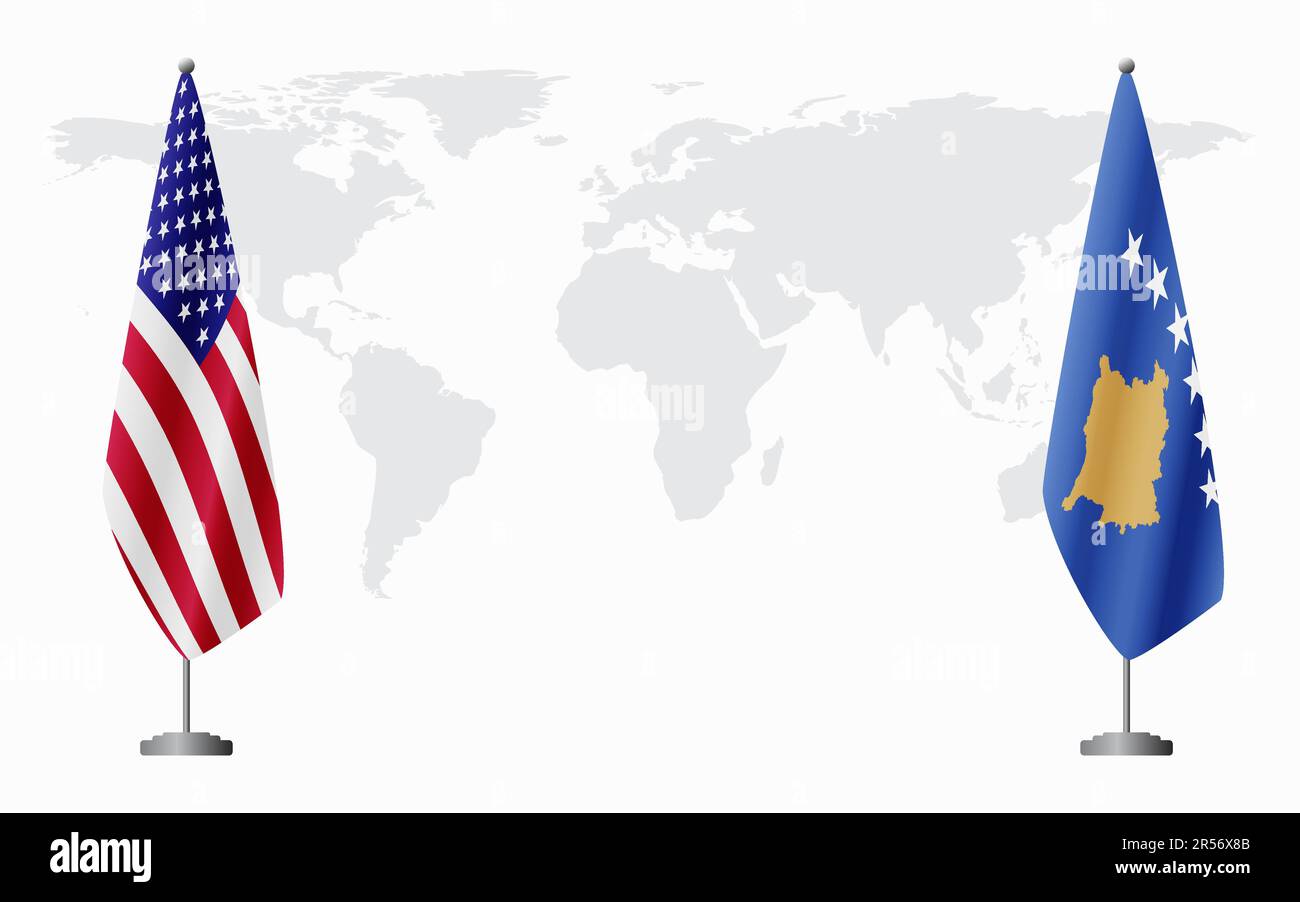 United States and Kosovo flags for official meeting against background ...