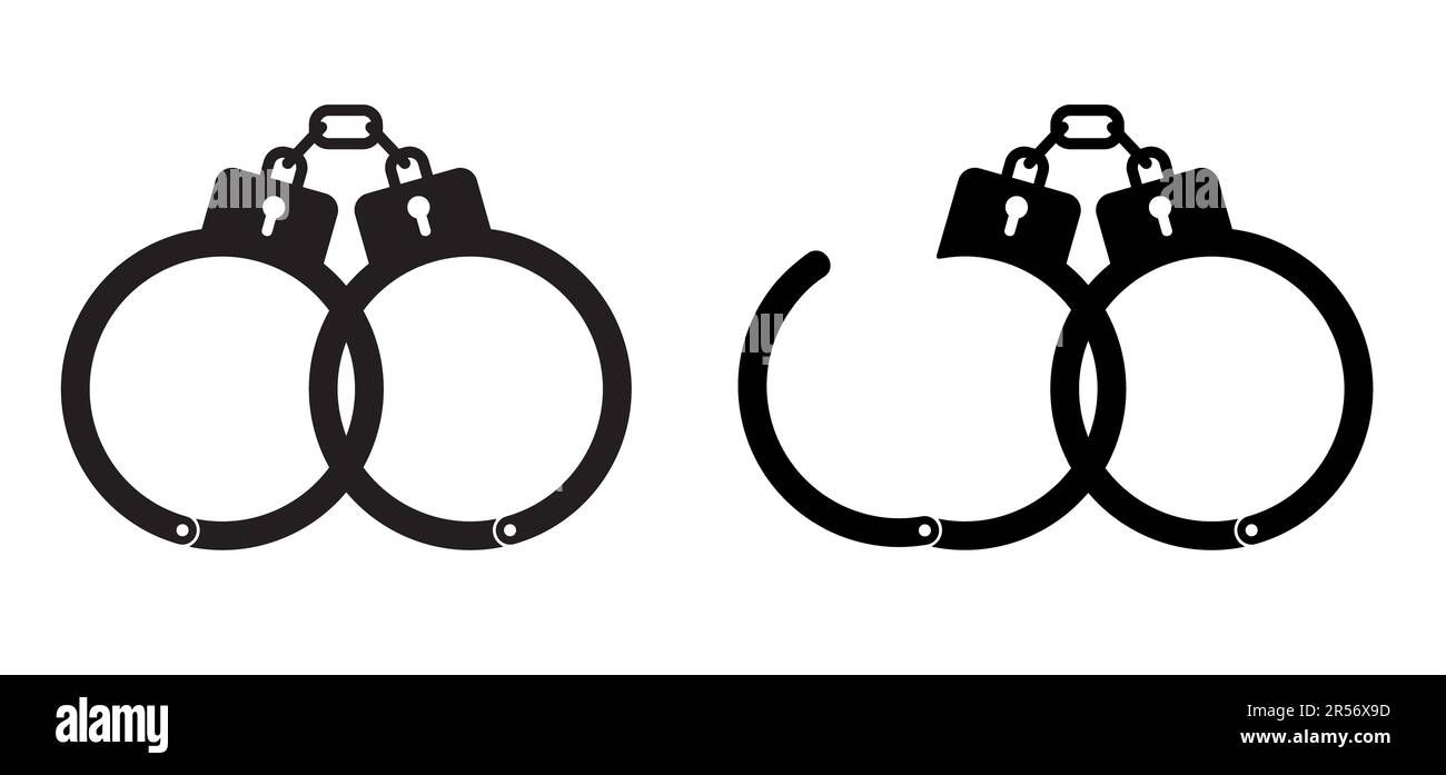 Closed jail cuffs. Cartoon handcuffs. Vector handcuff, manacles or