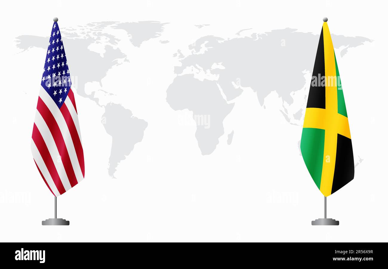 United States and Jamaica flags - United States And Jamaica Flags For Official Meeting Against Background Of World Map 2R56X9R