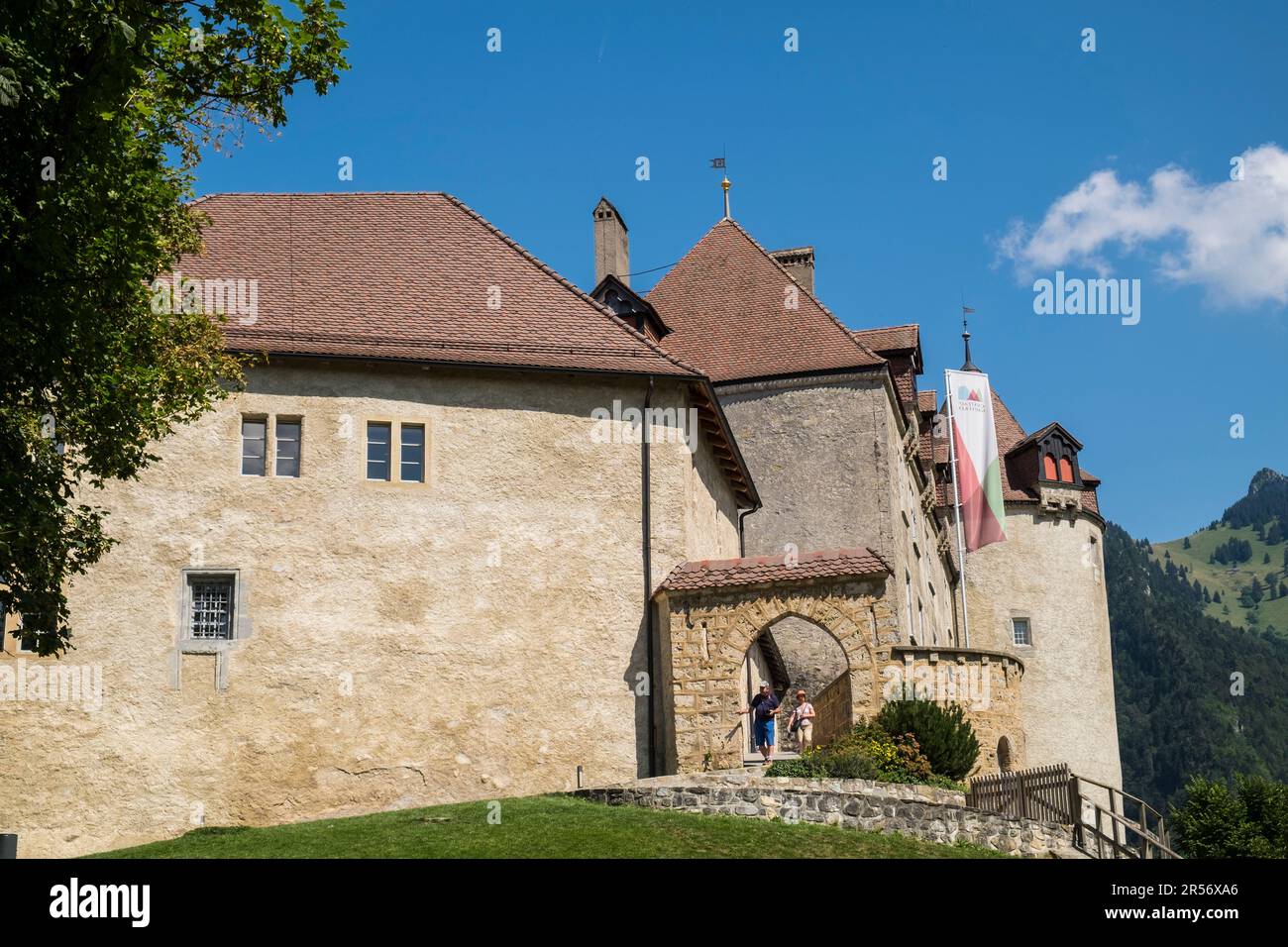 Switzerland. canton Fribourg. Gruyeres. old town. local castle Stock Photo