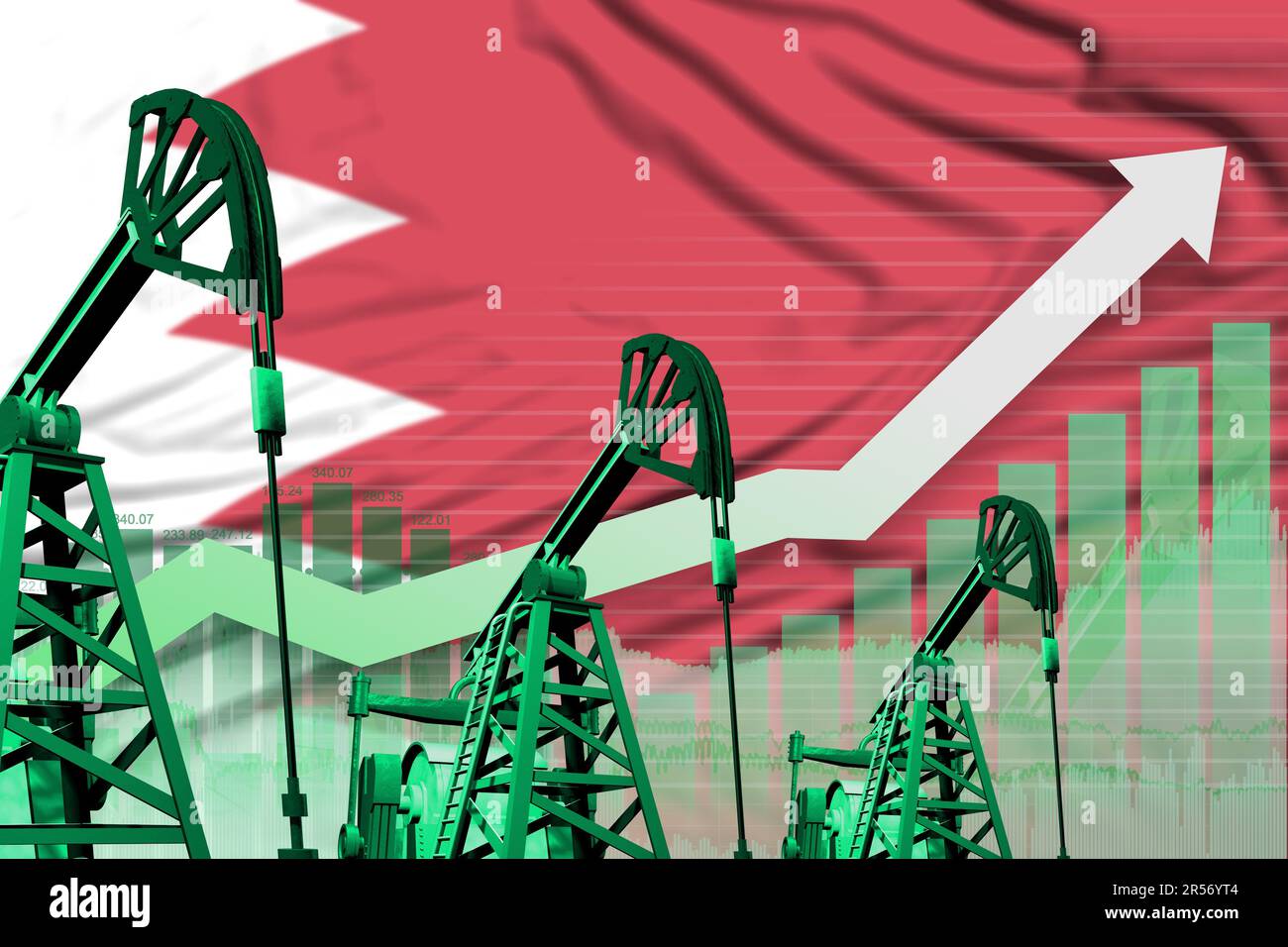 Bahrain oil industry concept, industrial illustration rising up chart