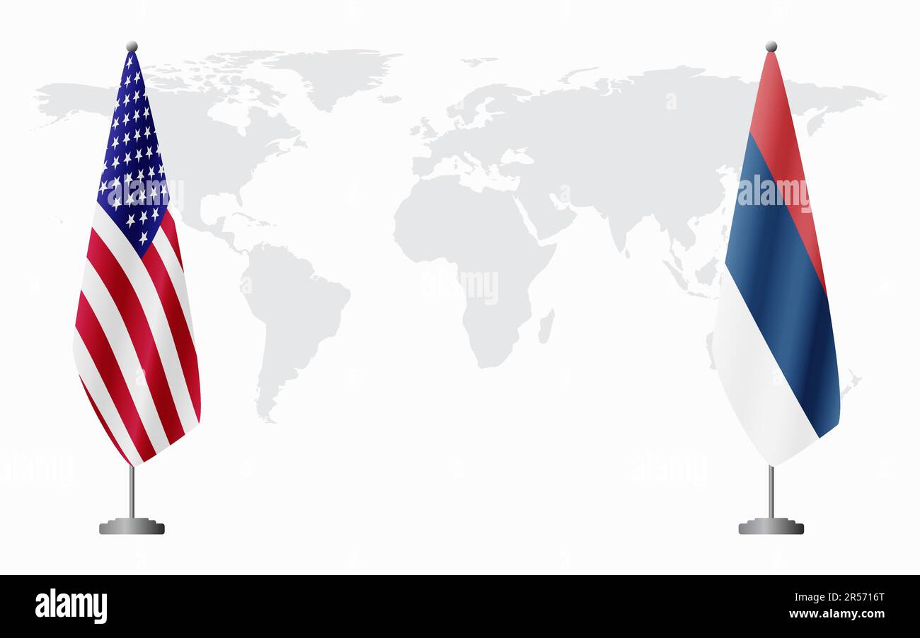 United States and civil Serbia flags for official meeting against background of world map. Stock Vector