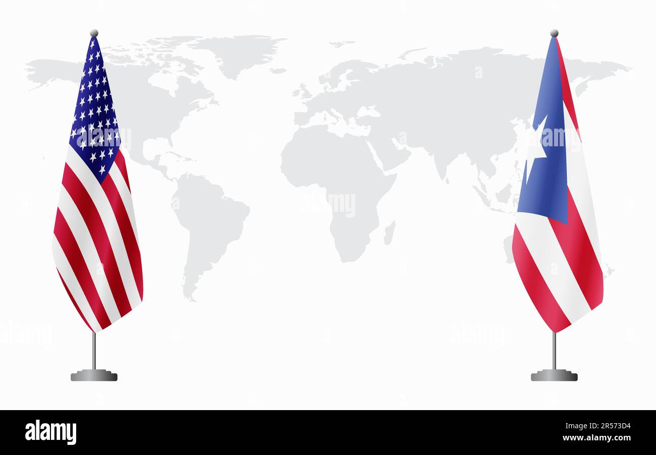 United States and Puerto Rico flags - United States And Puerto Rico Flags For Official Meeting Against Background Of World Map 2R573D4