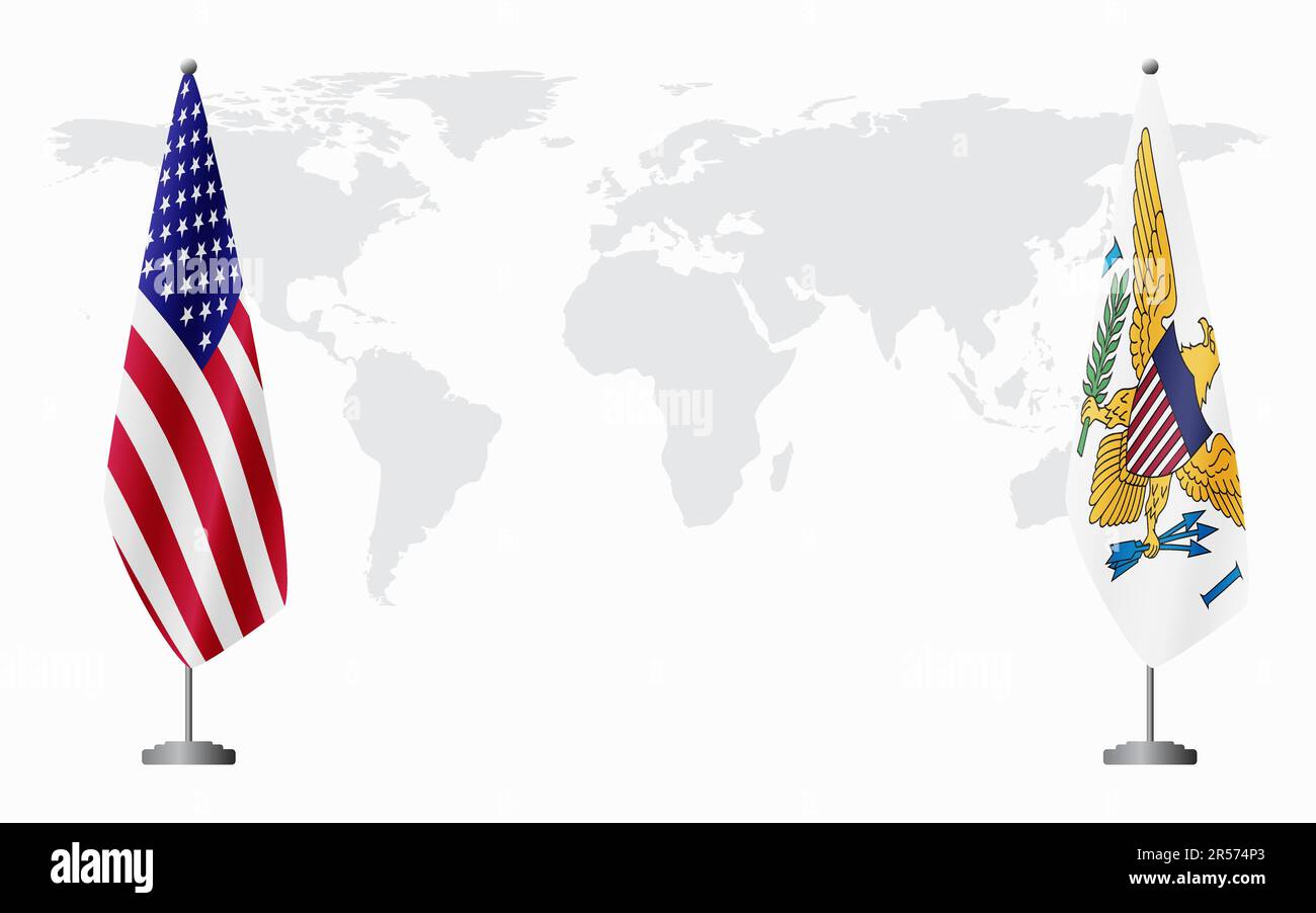 United States and United States - United States And United States Virgin Islands Flags For Official Meeting Against Background Of World Map 2R574P3 