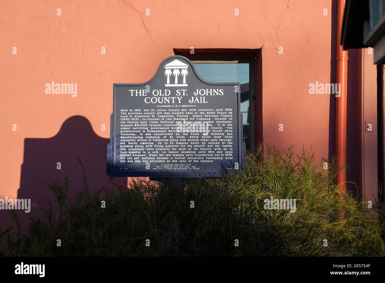 St. Augustine, Florida - December 28, 2022: Historical marker for the Old St Johns County Jail, explaining its horrific history Stock Photo