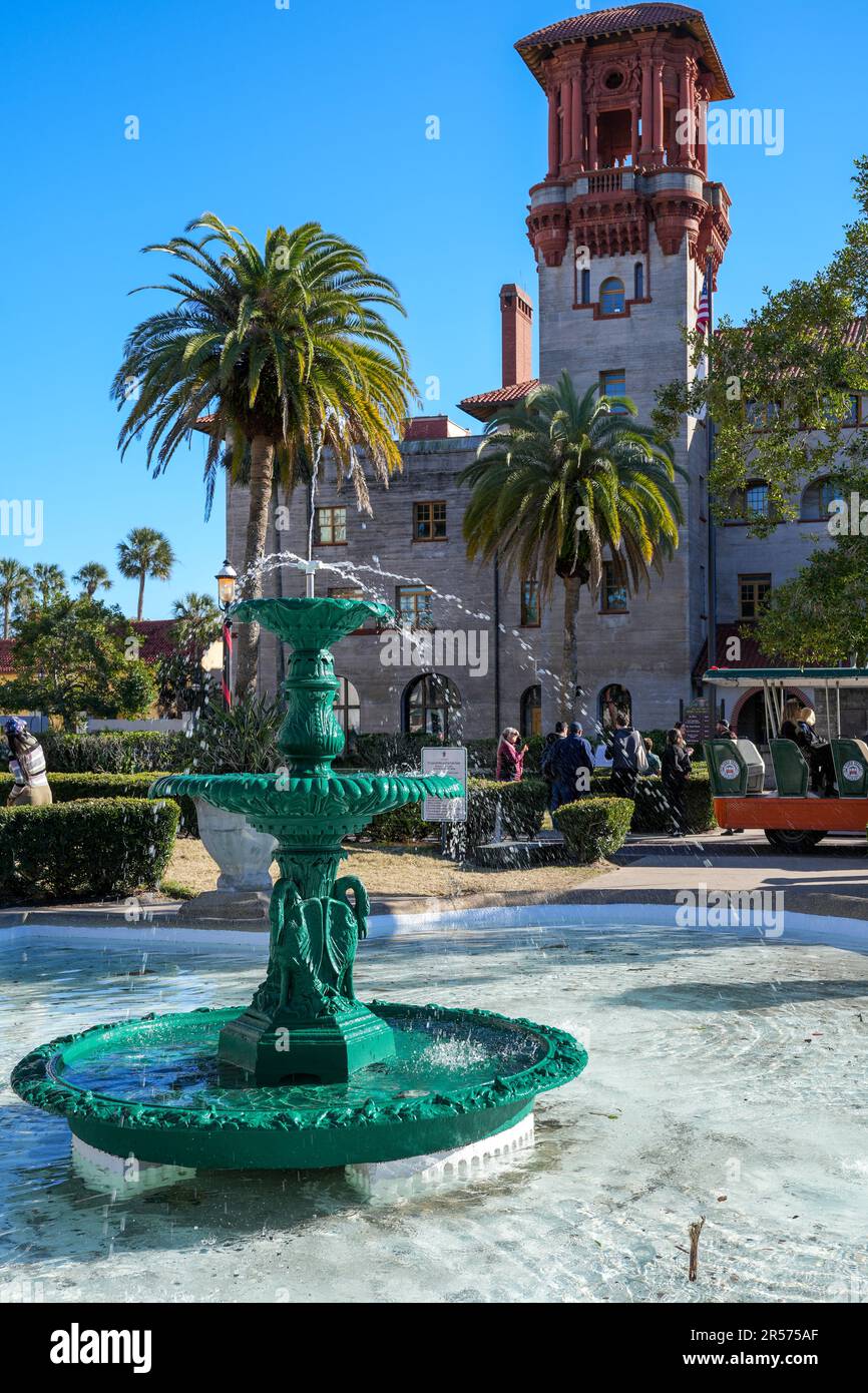 St. Augustine, Florida - December 28, 2022: Fountain at the Lightner Museum in the downtown historic district Stock Photo