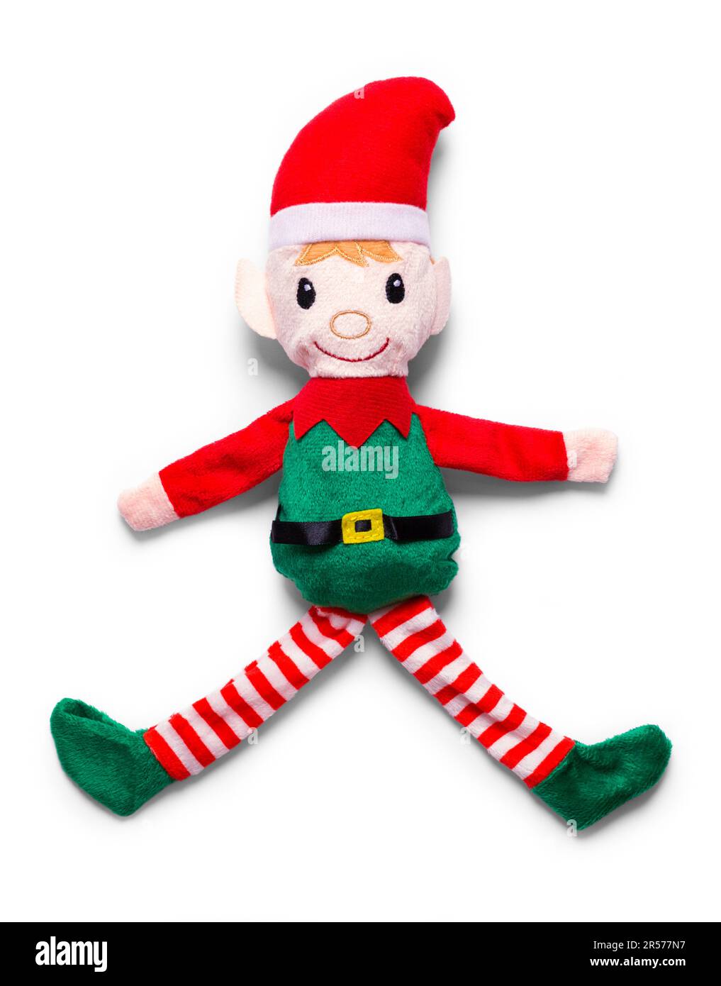 Stuffed Christmas Elf Toy Cut Out on White. Stock Photo