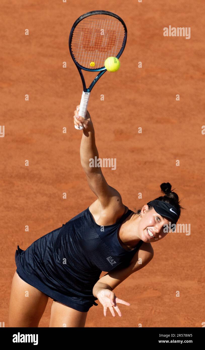 Paris, France. 01st June, 2023. French Oceane Dodin pictured in action during a tennis match between French Oceane Dodin and Tunisian Ons Jabeur, in the second round of the women at the Roland Garros French Open tennis tournament in Paris, France, Thursday 01 June 2023. BELGA PHOTO BENOIT DOPPAGNE Credit: Belga News Agency/Alamy Live News Stock Photo