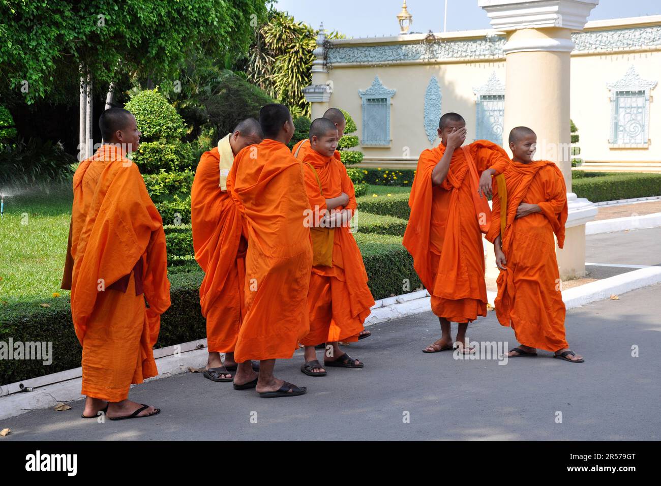 People. Pagoda. Outdoors. Horizontal. Nobody. Monks. Monk. Mekong. Kampuchea. Indoors. Indochina. Day. Geography. East. Cambodia. Asia. Silver. Phnom Penh. Religion. History. South. Traditional. Travel Stock Photo