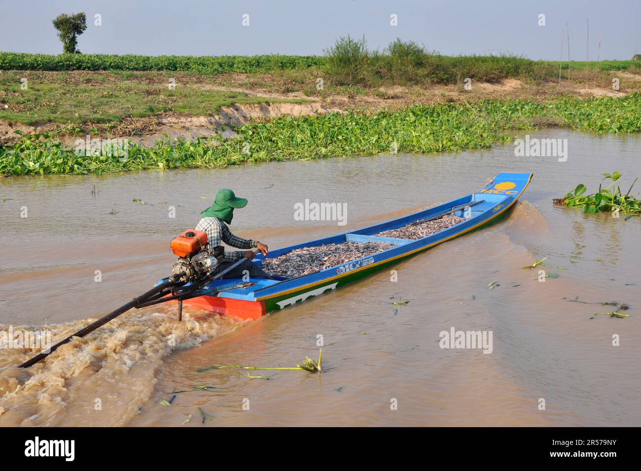 History. People. Outdoors. Horizontal. Nobody. Mekong. Kompong Khleang. Kampuchea. Indoors. Indochina. Day. Geography. River. East. Cambodia. Boats. Boat. Asia. South. Traditional. Travel. Village Stock Photo