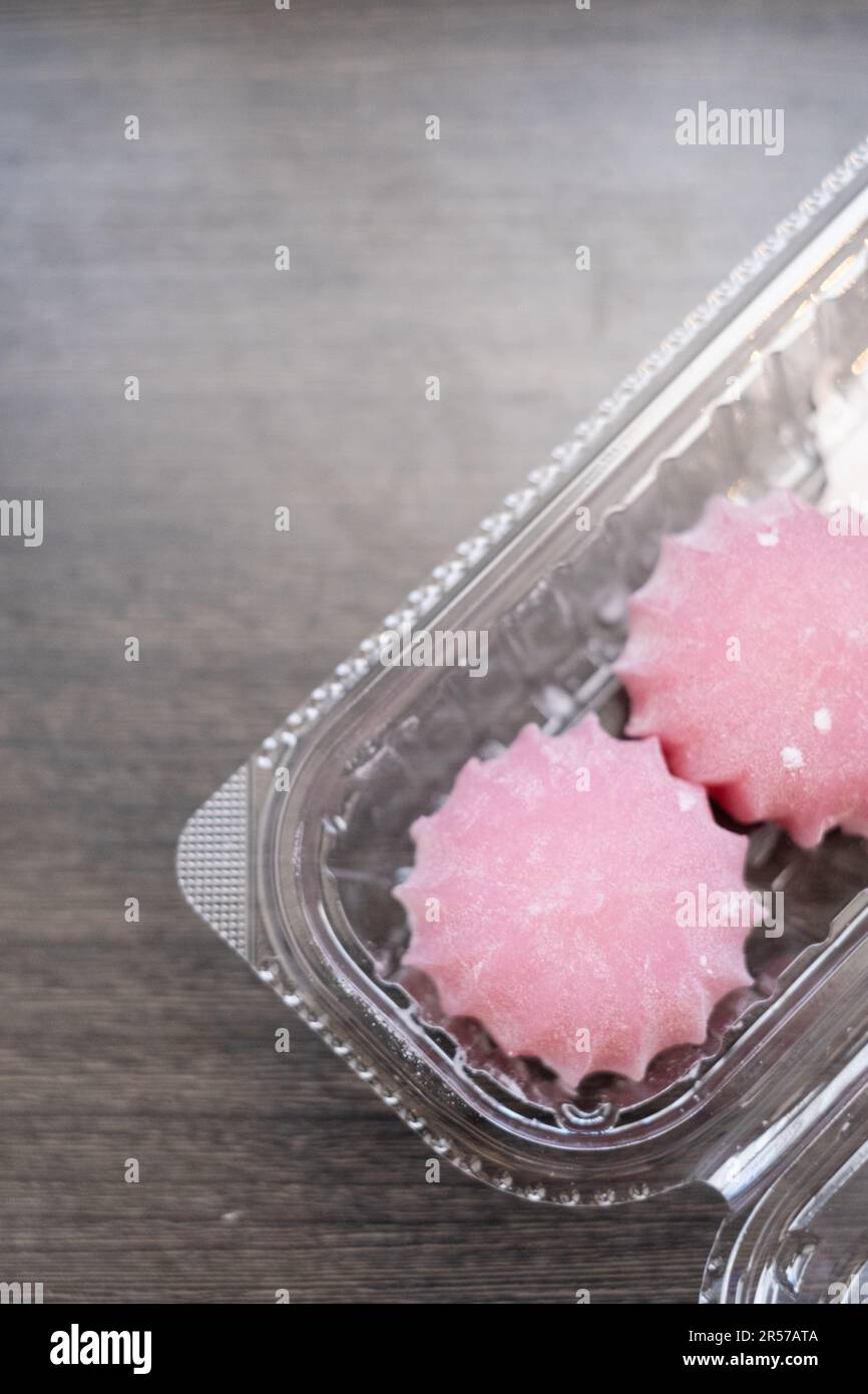 Pink mochi in a packet, Tokyo Japan Stock Photo - Alamy