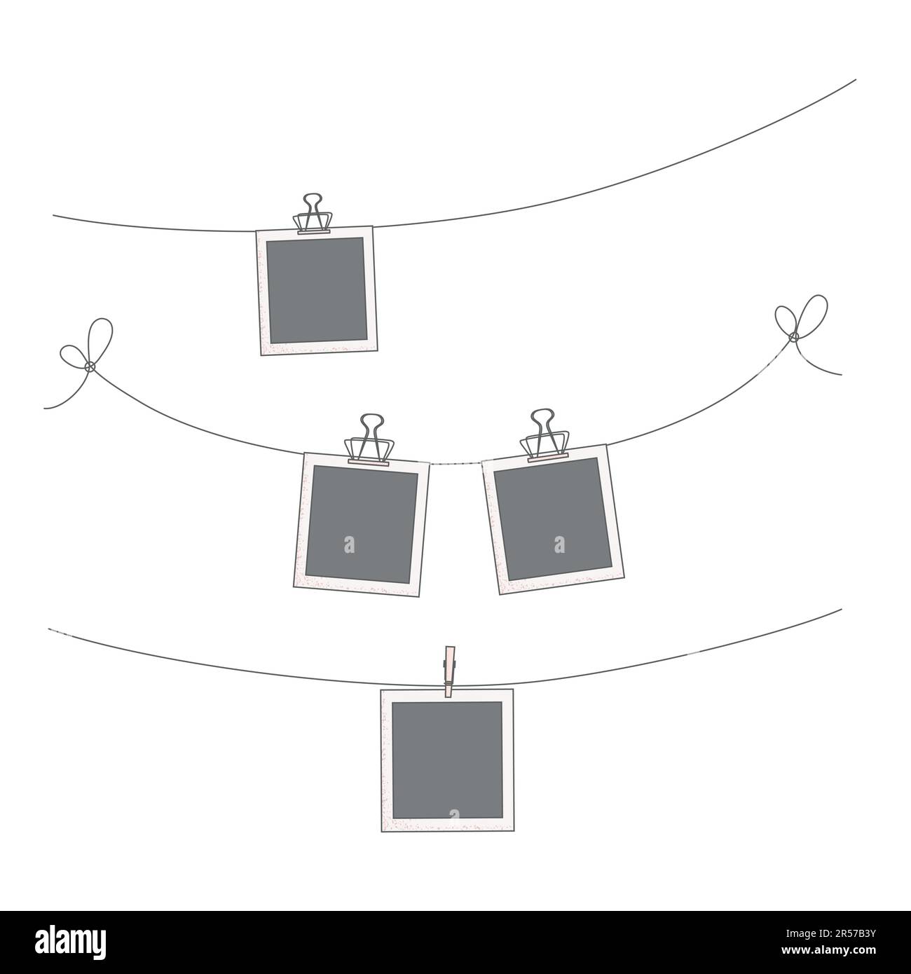 Hanging at string photos, frame set. Simple template vector Hanging at string photos, frame set. Simple template vector