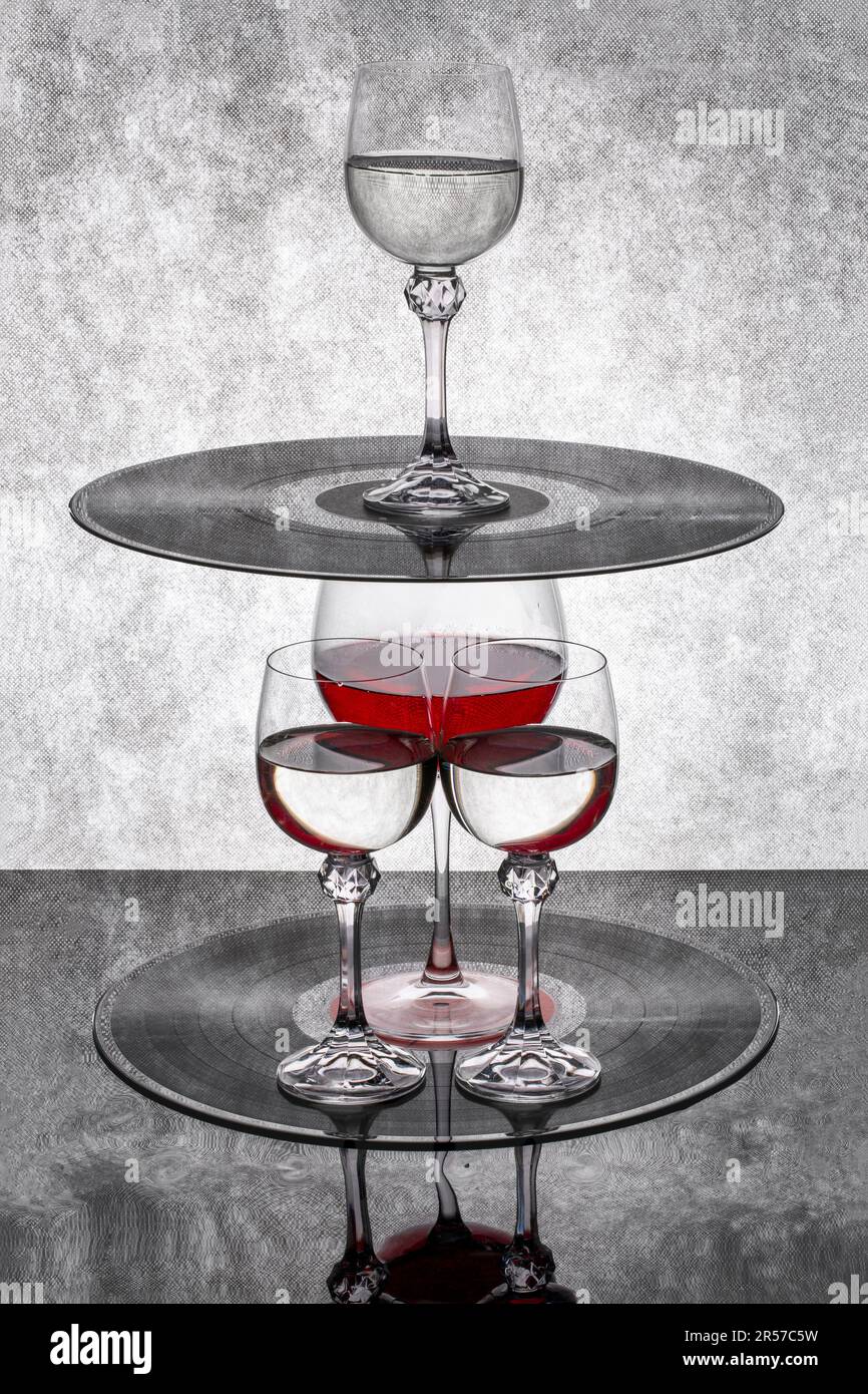 Still life with a glass of red wine with vinyl records Stock Photo - Alamy
