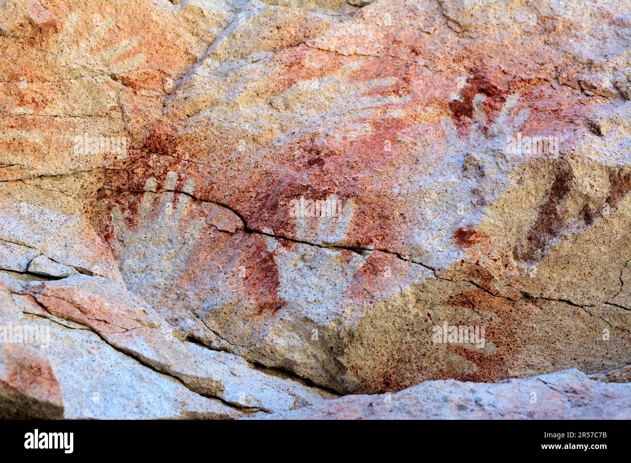 Prehistoric art handprints in Cueva de las Manos cave and complex of rock art sites in Santa