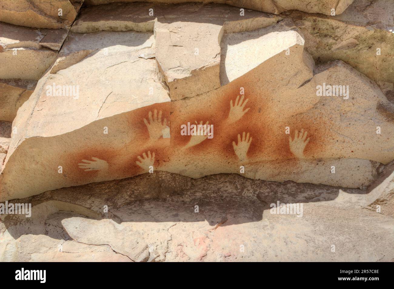 Prehistoric art handprints in Cueva de las Manos cave and complex of rock art sites in Santa