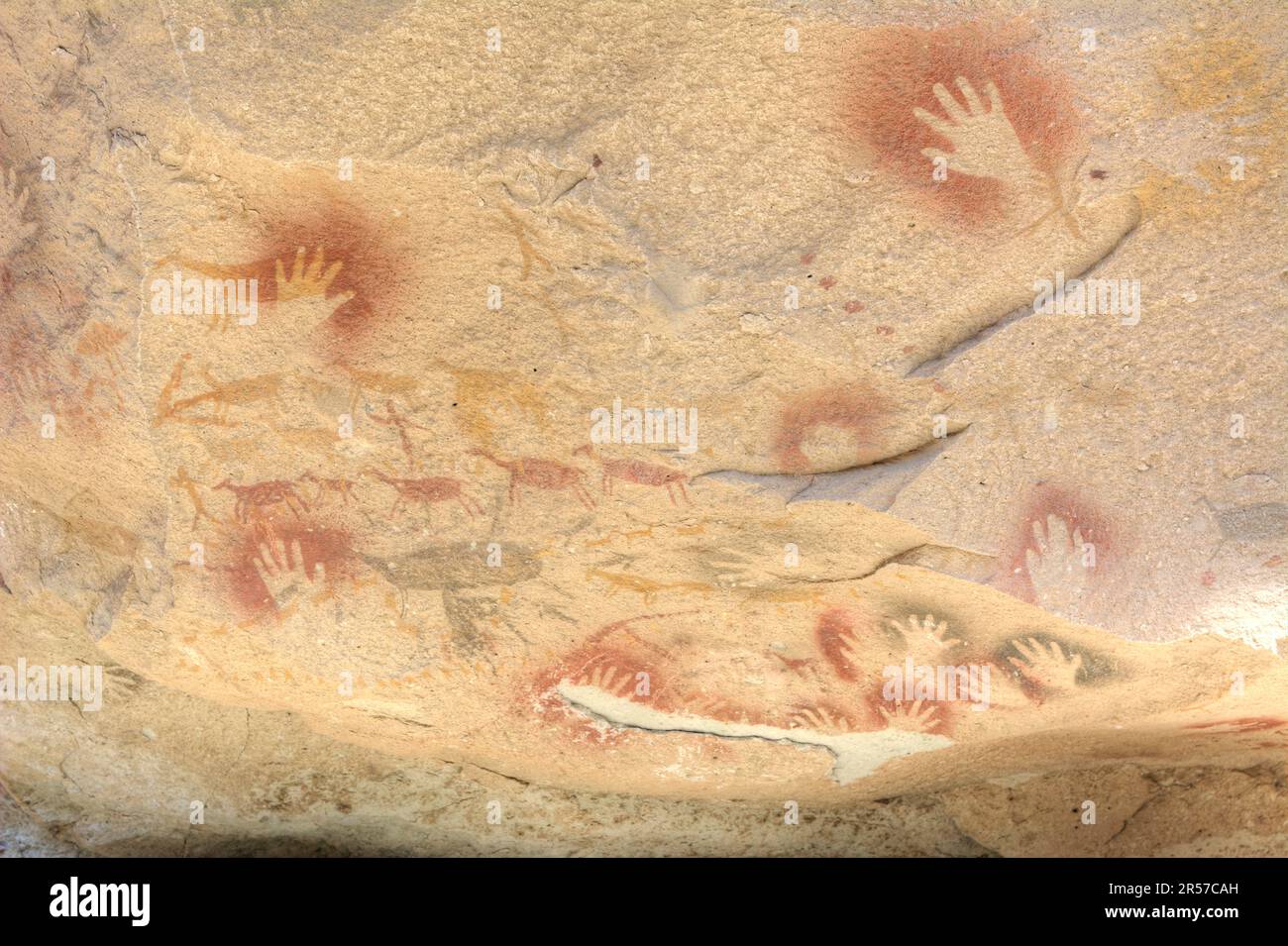Prehistoric art handprints in Cueva de las Manos cave and complex of rock art sites in Santa