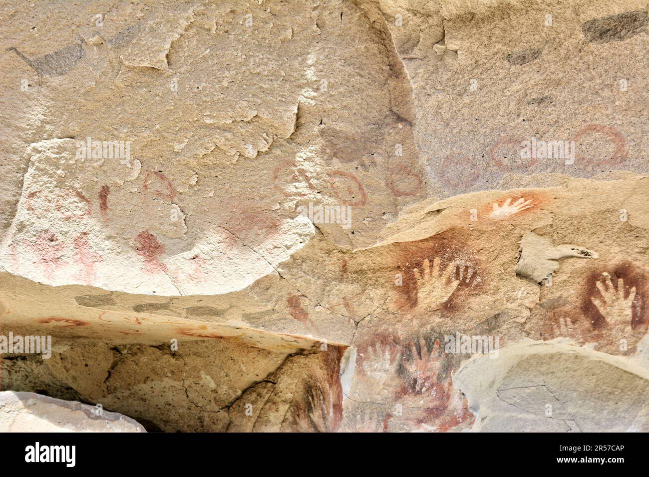 Prehistoric art handprints in Cueva de las Manos cave and complex of rock art sites in Santa