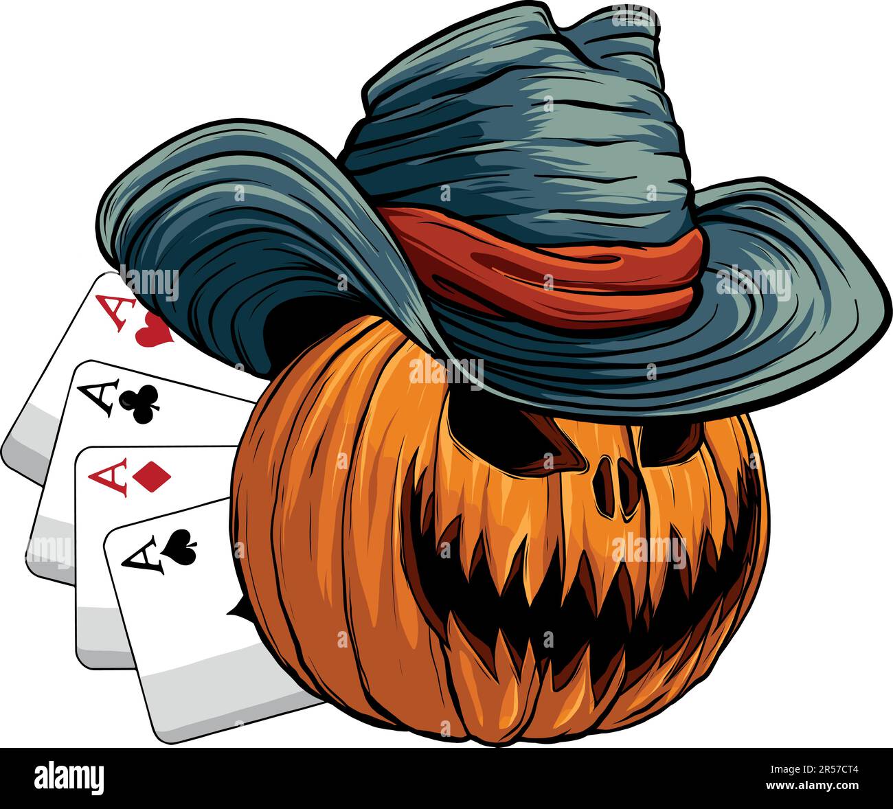Happy Halloween Pumpkin cowboy hat on white background Stock Vector