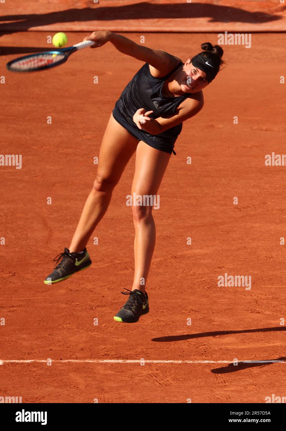 Paris, France. 01st June, 2023. Oceane Dodin of France plays against seventh-seeded Ons Jabeur of Tunisia during their second-round match at Roland Garros French Tennis Open in Paris, France, on Thursday, June 1, 2023. Jabeur won 6-2, 6-3. Photo by Maya Vidon-White/UPI Credit: UPI/Alamy Live News Stock Photo