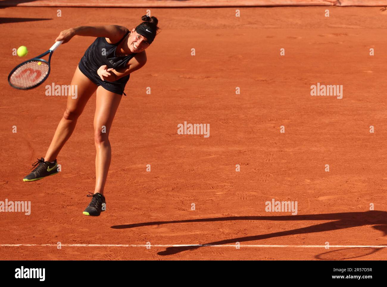 Paris, France. 01st June, 2023. Oceane Dodin of France plays against seventh-seeded Ons Jabeur of Tunisia during their second-round match at Roland Garros French Tennis Open in Paris, France, on Thursday, June 1, 2023. Jabeur won 6-2, 6-3. Photo by Maya Vidon-White/UPI Credit: UPI/Alamy Live News Stock Photo