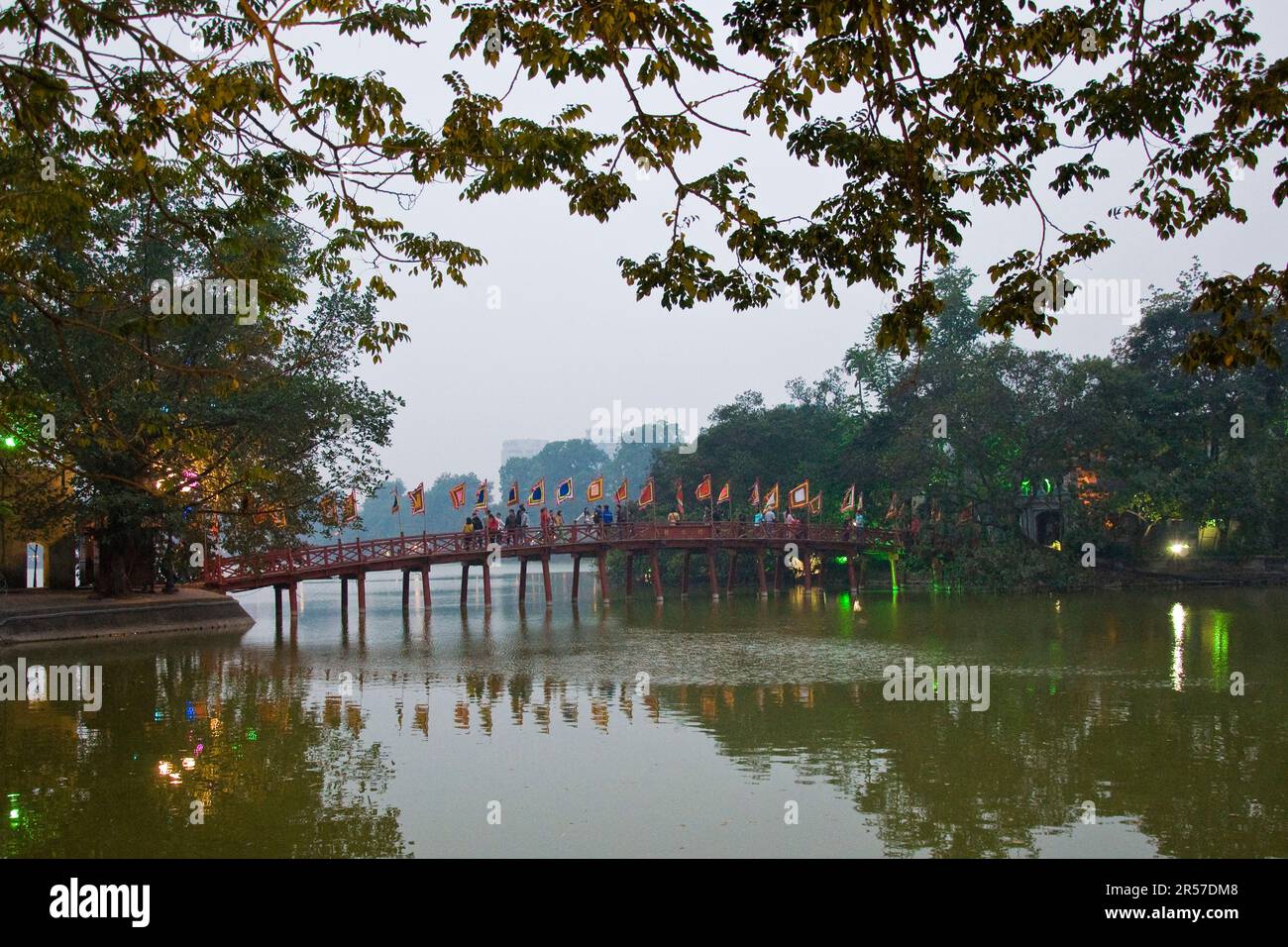 The Huc bridge. Hoan Kiem lake. Hanoi. Vietnam Stock Photo