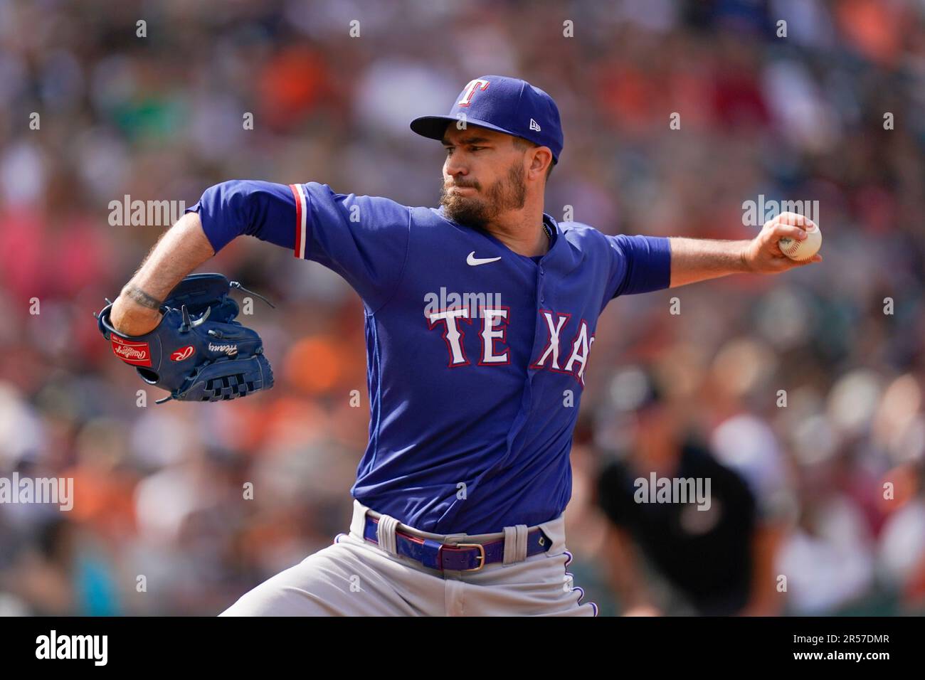 Texas Rangers starting pitcher Andrew Heaney throws a pitch to during