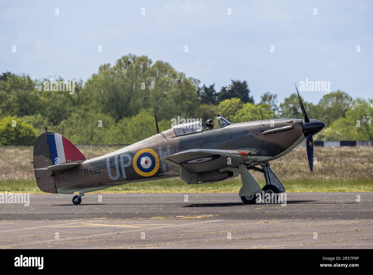 Hawker Hurricane R4118, airborne at the Abingdon Air & Country Show on the 20th May 2023. Stock Photo