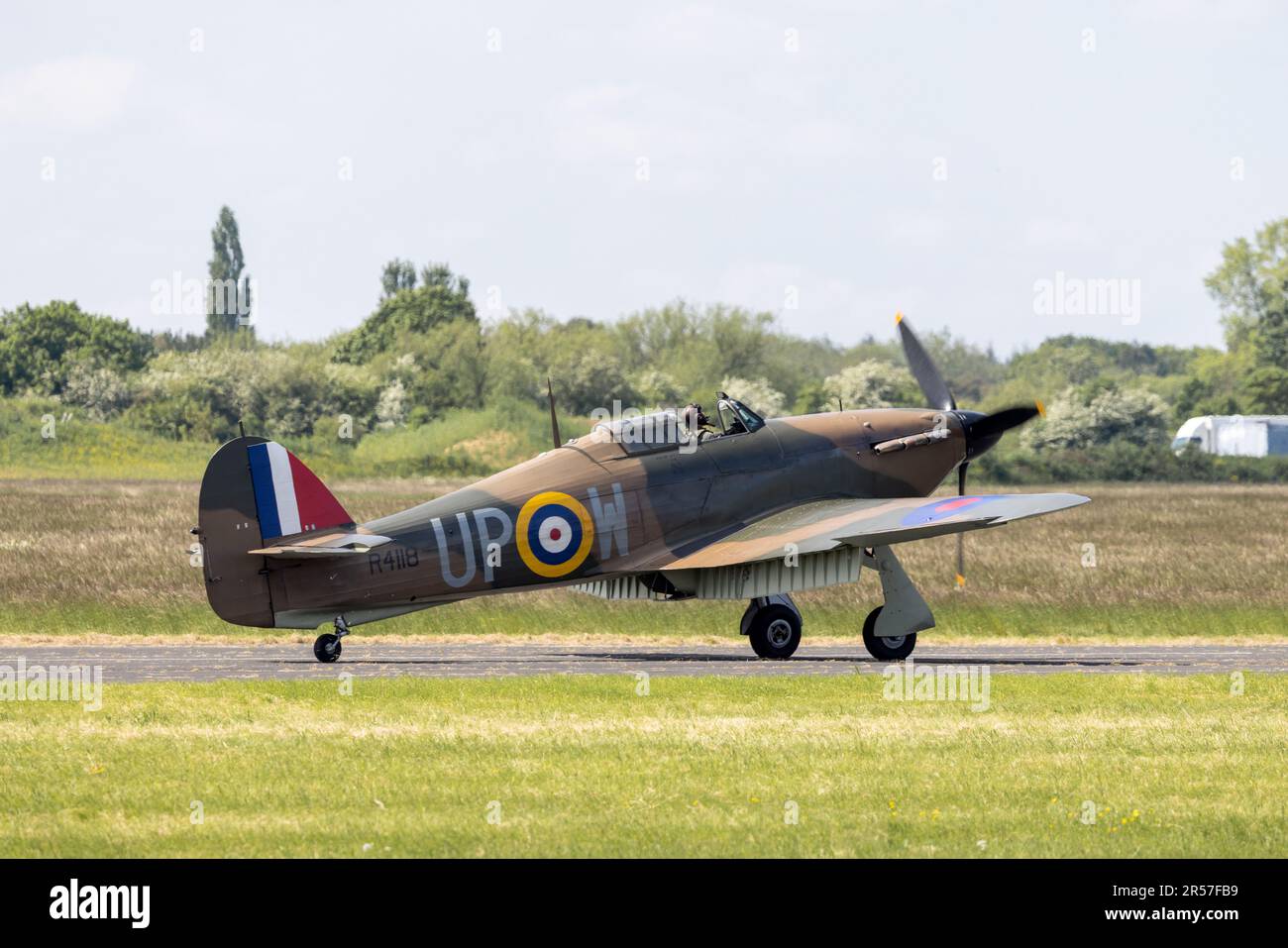 Hawker Hurricane R4118, airborne at the Abingdon Air & Country Show on the 20th May 2023. Stock Photo