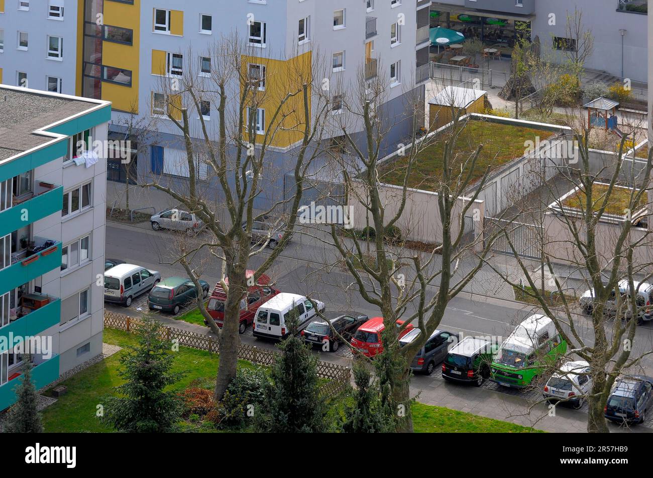Karlsruhe, Durlach, apartment block, car parking with cars Stock Photo