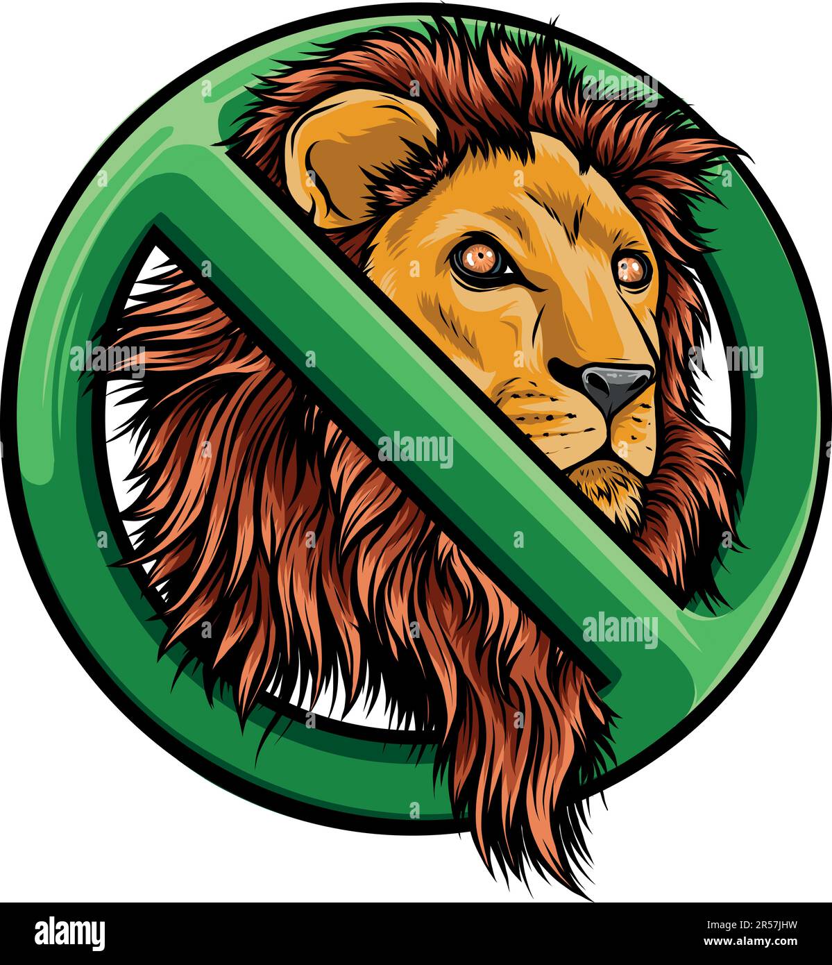 Stop lion. Prohibited wild animal. Emblem against predator. Stock Vector