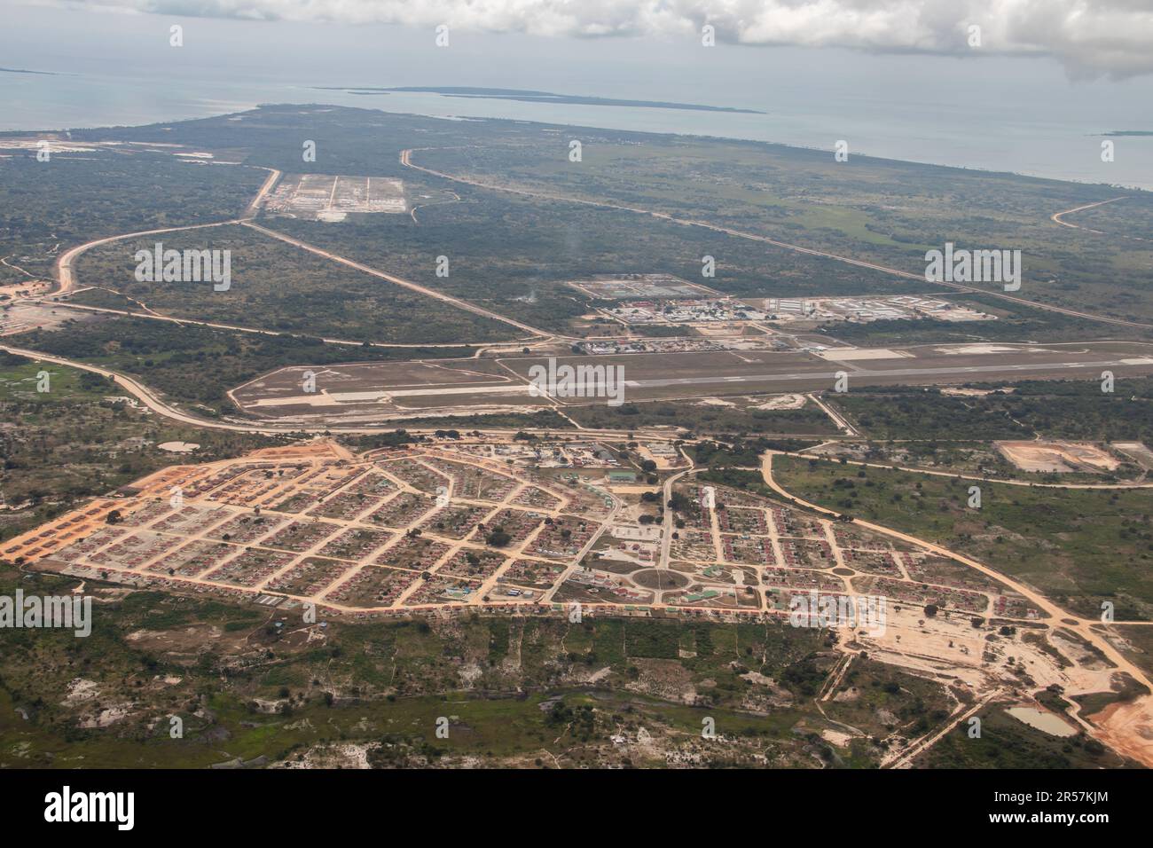 Pemba city, capital of Cabo Delgado province in Mozambique, picture taken from above before landing to Pemba airport Stock Photo