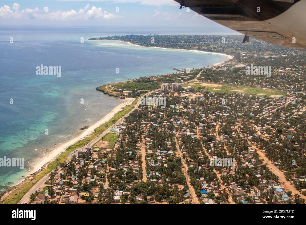Pemba city, capital of Cabo Delgado province in Mozambique, picture taken from above before landing to Pemba airport Stock Photo