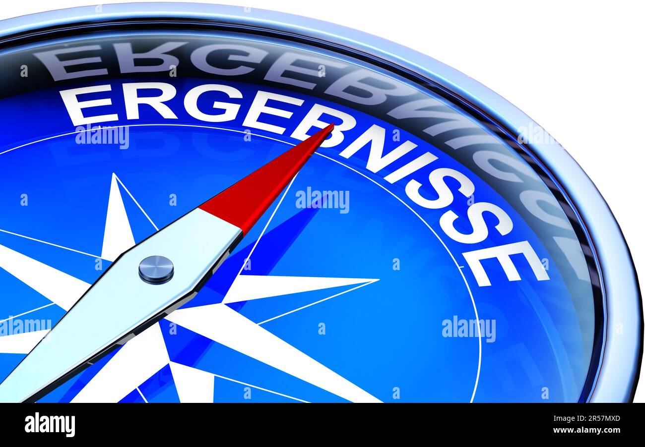 high resolution 3D rendering of a compass with a german results icon ...