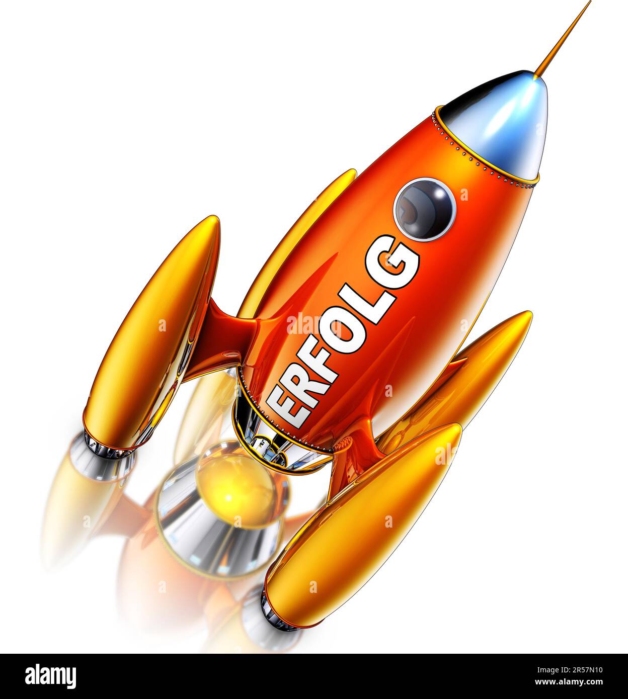 3D illustration of a rocket with a german icon for success Stock Photo