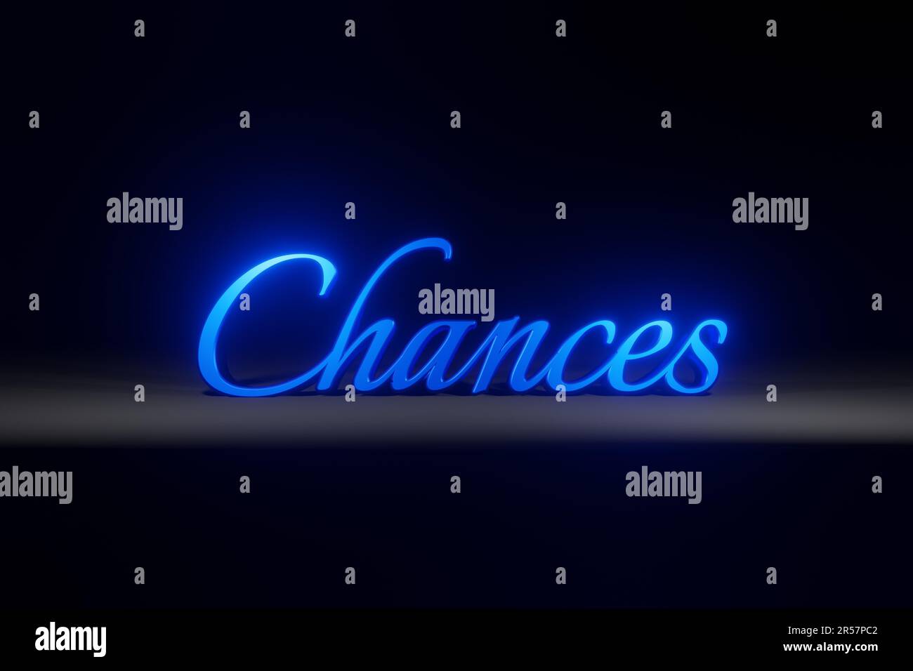 The word chances in blue metallic on a dark background, 3d rendering Stock Photo