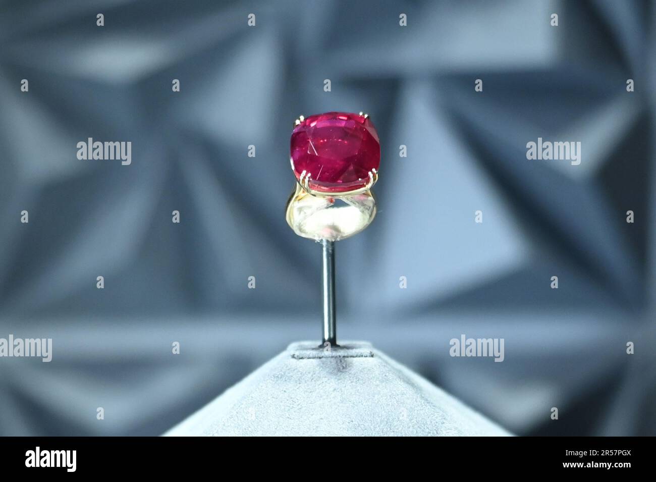 New York, USA. 01st June, 2023. The Estrela De Fura 55.22 carat Ruby on