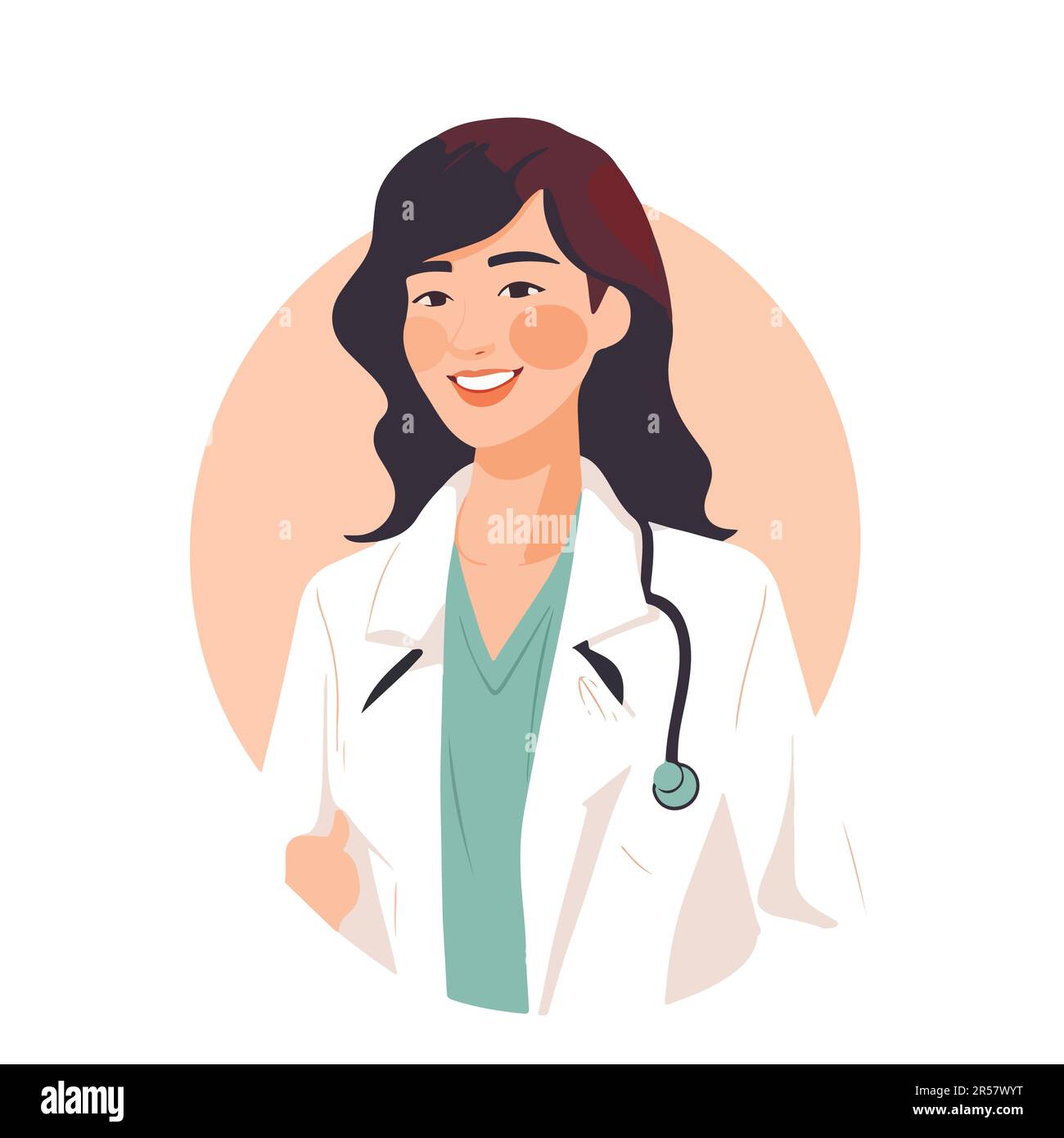 Medicine concept with young woman doctor in thin line style
