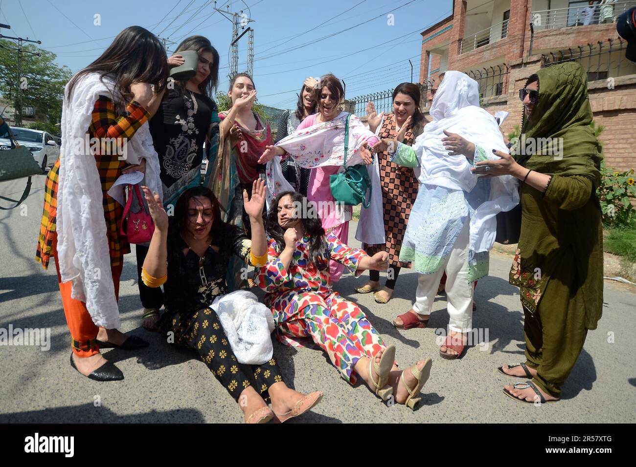 (5/24/2023) Members of Pakistan's transgender community take part in a protest. Transgender activists in Pakistan said they plan to appeal an Islamic court's ruling that guts a law aimed at protecting their rights. The Transgender Persons (Protection of Rights) Act was passed by Parliament in 2018 to secure the fundamental rights of transgender Pakistanis. But the Federal Shariat Court struck down several provisions of the law on Friday, terming them “un-Islamic.Activist and representative of the transgender community Arzoo Khan speaks during a press conference in Peshawar, Pakistan, 24 May 20 Stock Photo