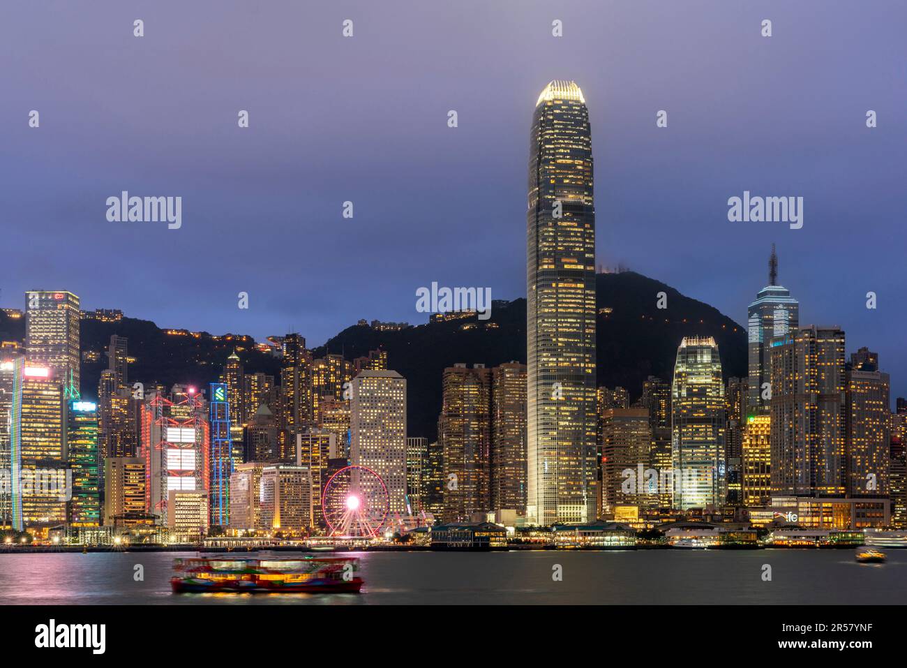 The Star Ferry and Hong Kong Island Skyline At Night, Hong Kong, China
