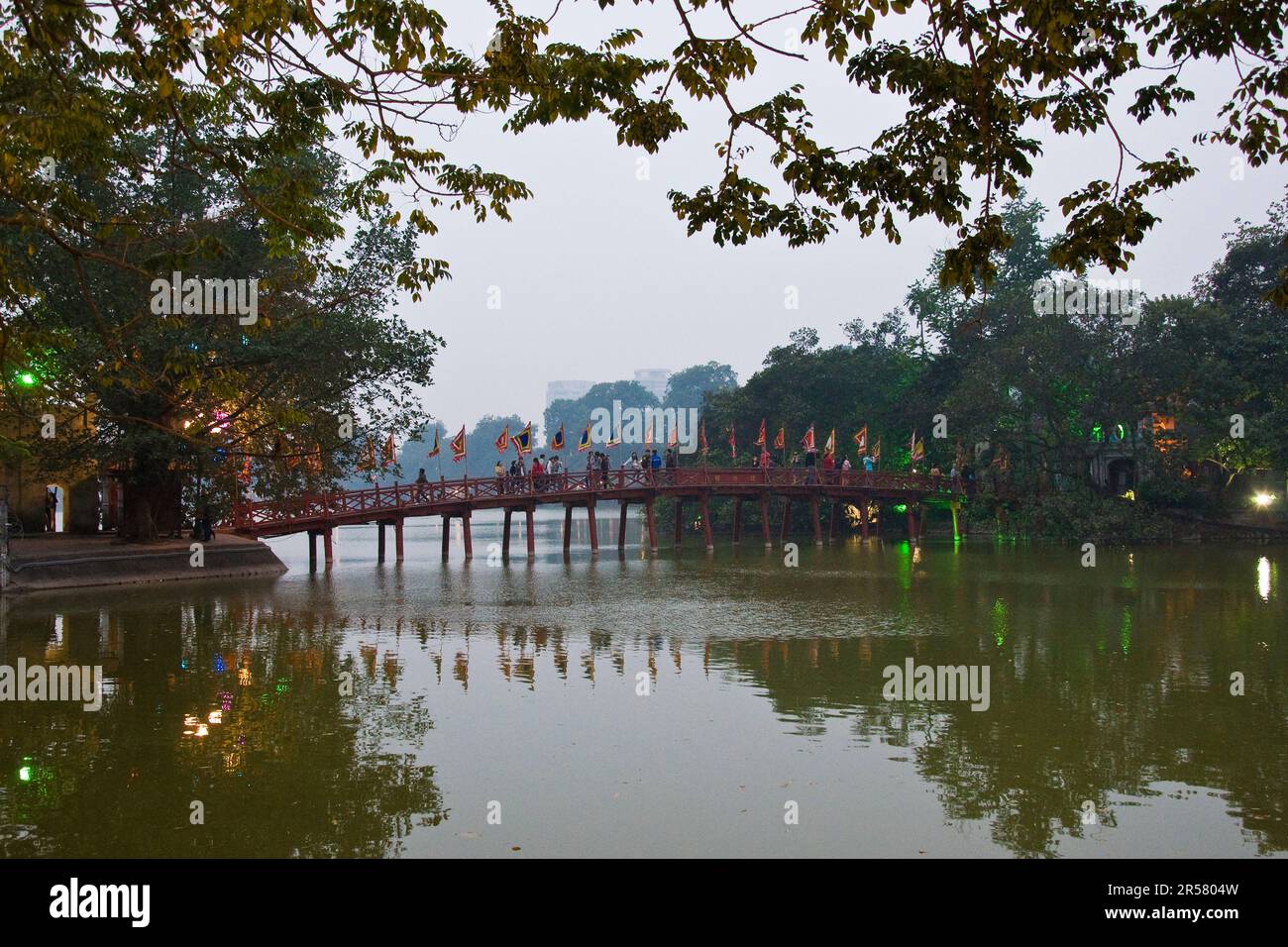 The Huc bridge. Hoan Kiem lake. Hanoi. Vietnam Stock Photo