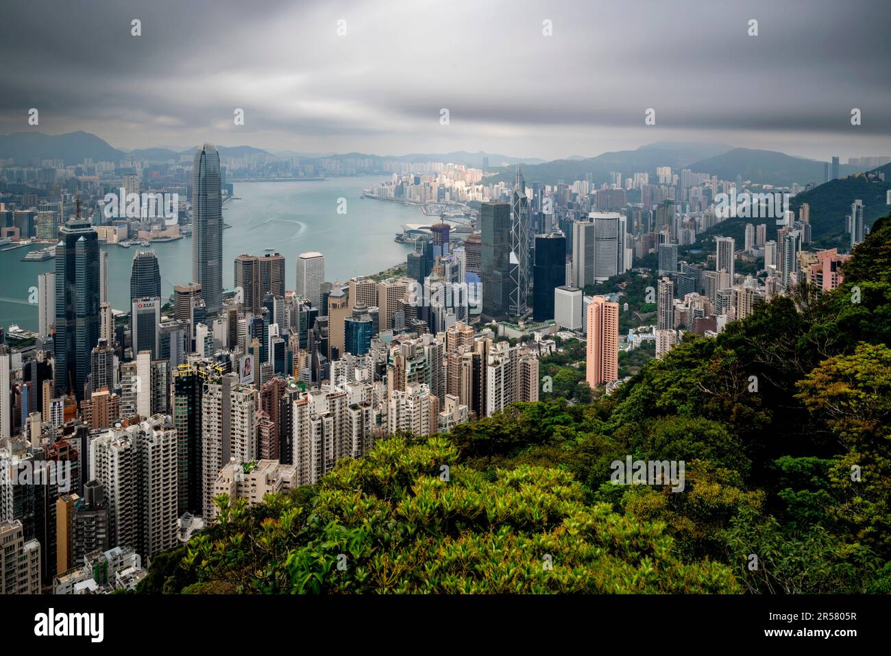 An Elevated View of The Hong Kong Skyline Taken From The Peak, Hong Kong, China. Stock Photo