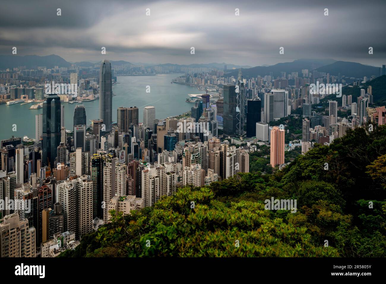 An Elevated View of The Hong Kong Skyline Taken From The Peak, Hong Kong, China. Stock Photo