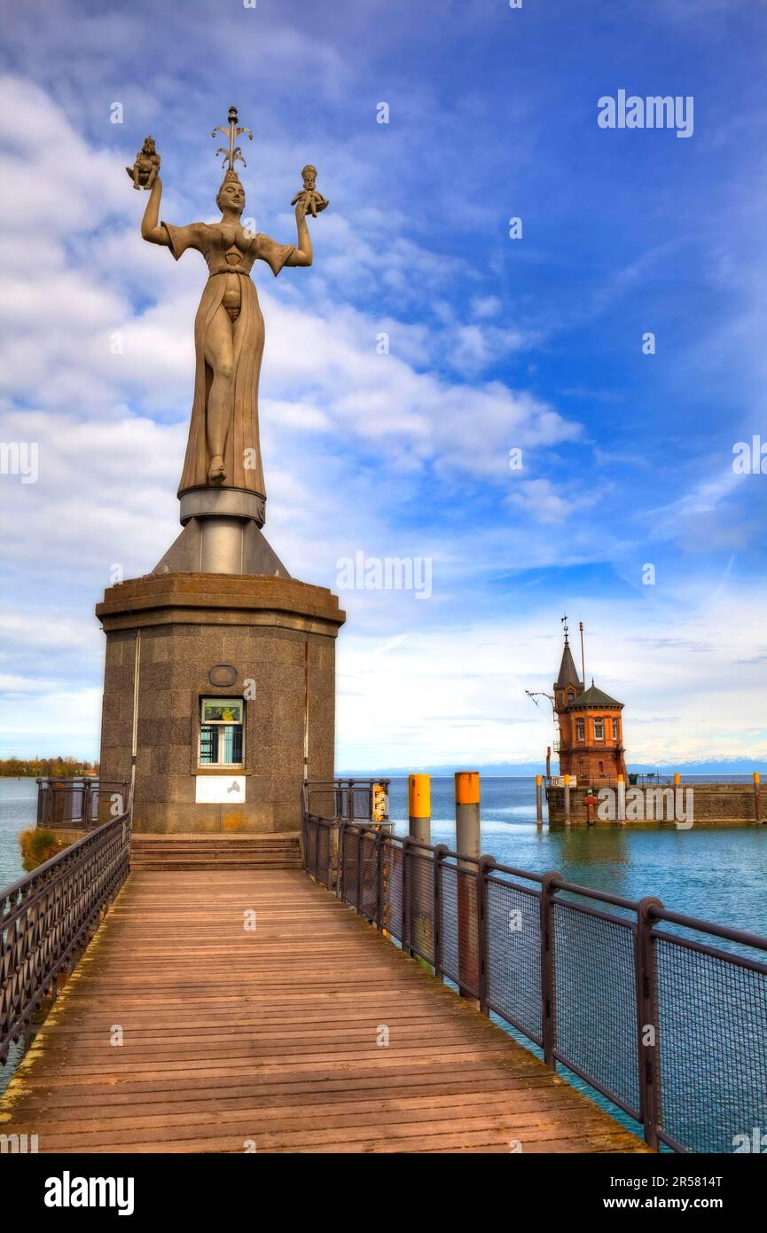 Imperia statue, harbour, Lake Constance, Constance, Baden-Wuerttemberg, by Peter Lenk, Germany Stock Photo