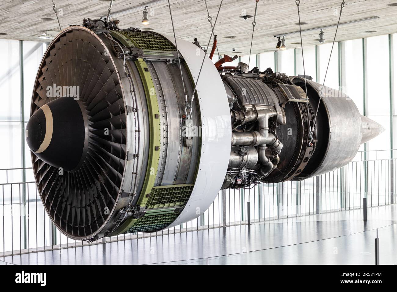 Coruna, Spain; may 18, 2023: view of Boeing 747 aircraft engine exhibited in on the National Museum of Science and Technology of A Coruna, Spain Stock Photo